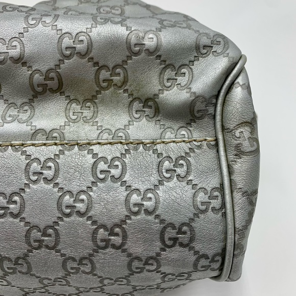 Auth Gucci Silver Gray Metallic Guccisima Leather Convertible Sukey Bowler Bag - Picture 10 of 16
